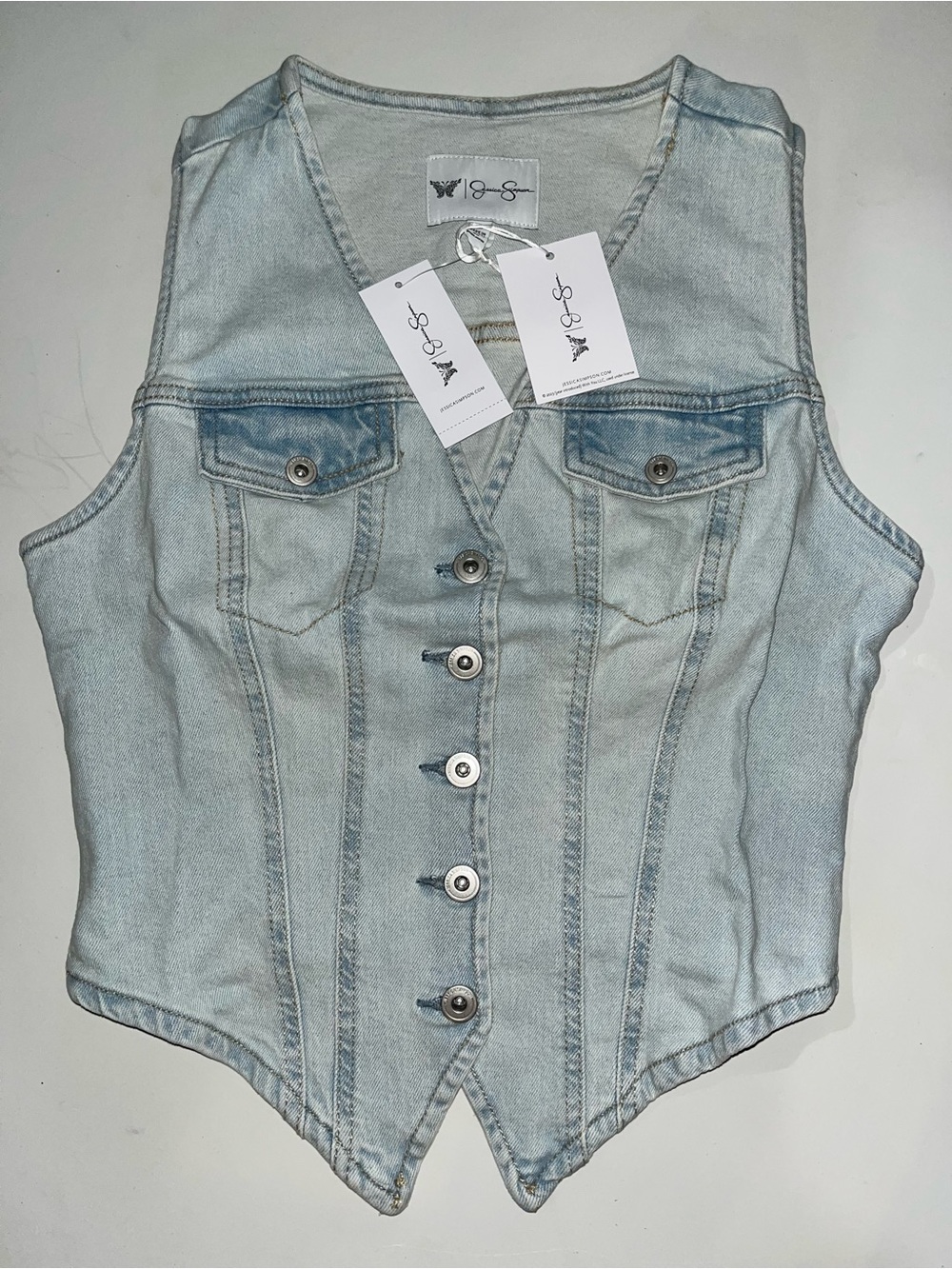 Jessica Simpson Light Blue Denim Button-Front Vest